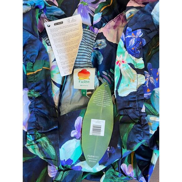 Farm Rio Maxi Dress Blue Floral Square Neck Puff Sleeve Midi M - Picture 4 of 6